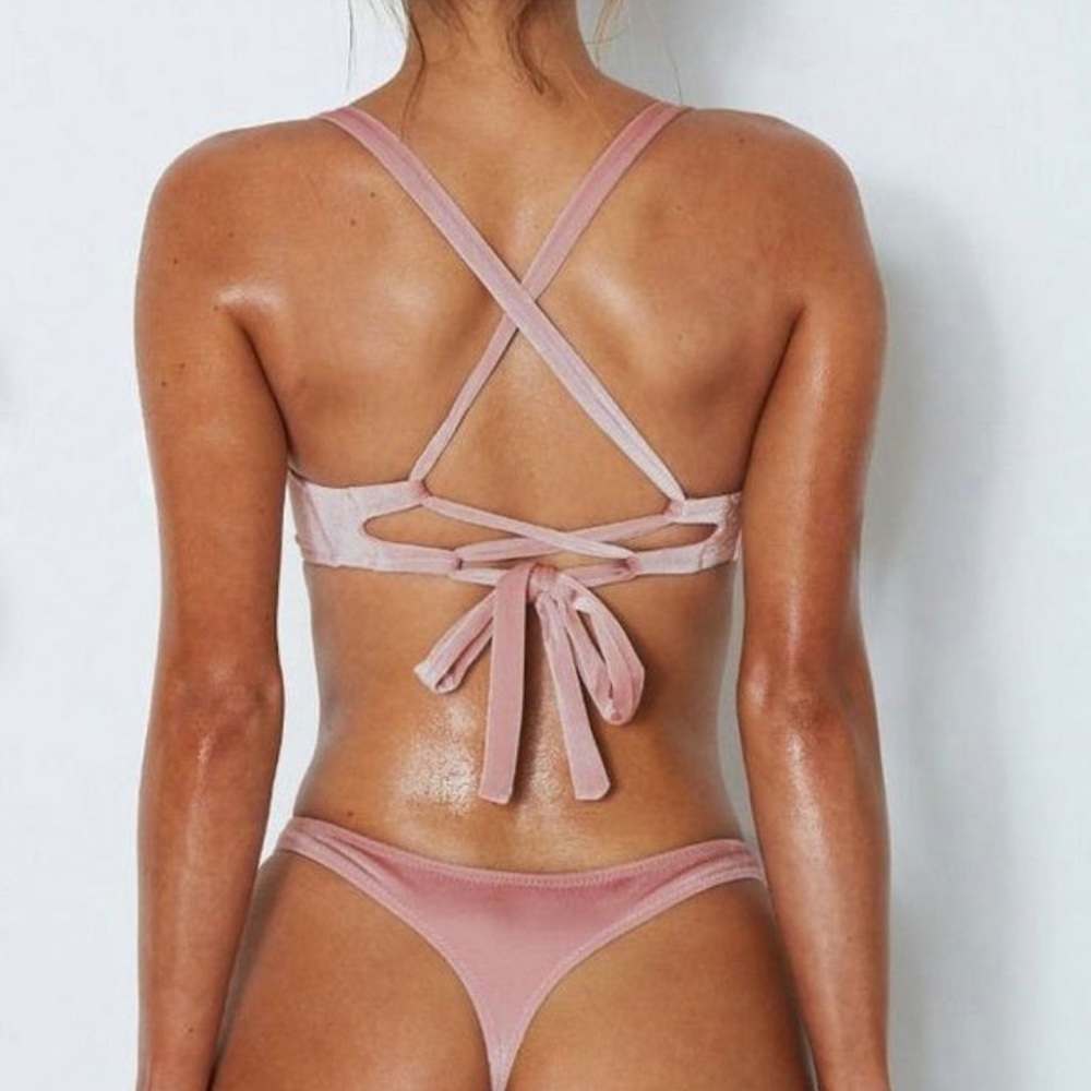NWOT purple velvet strappy bikini set
